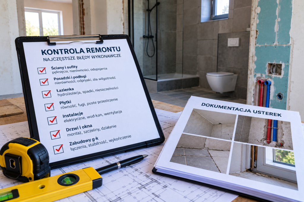 Lista kontroli remontu i dokumentacja usterek wykonawczych